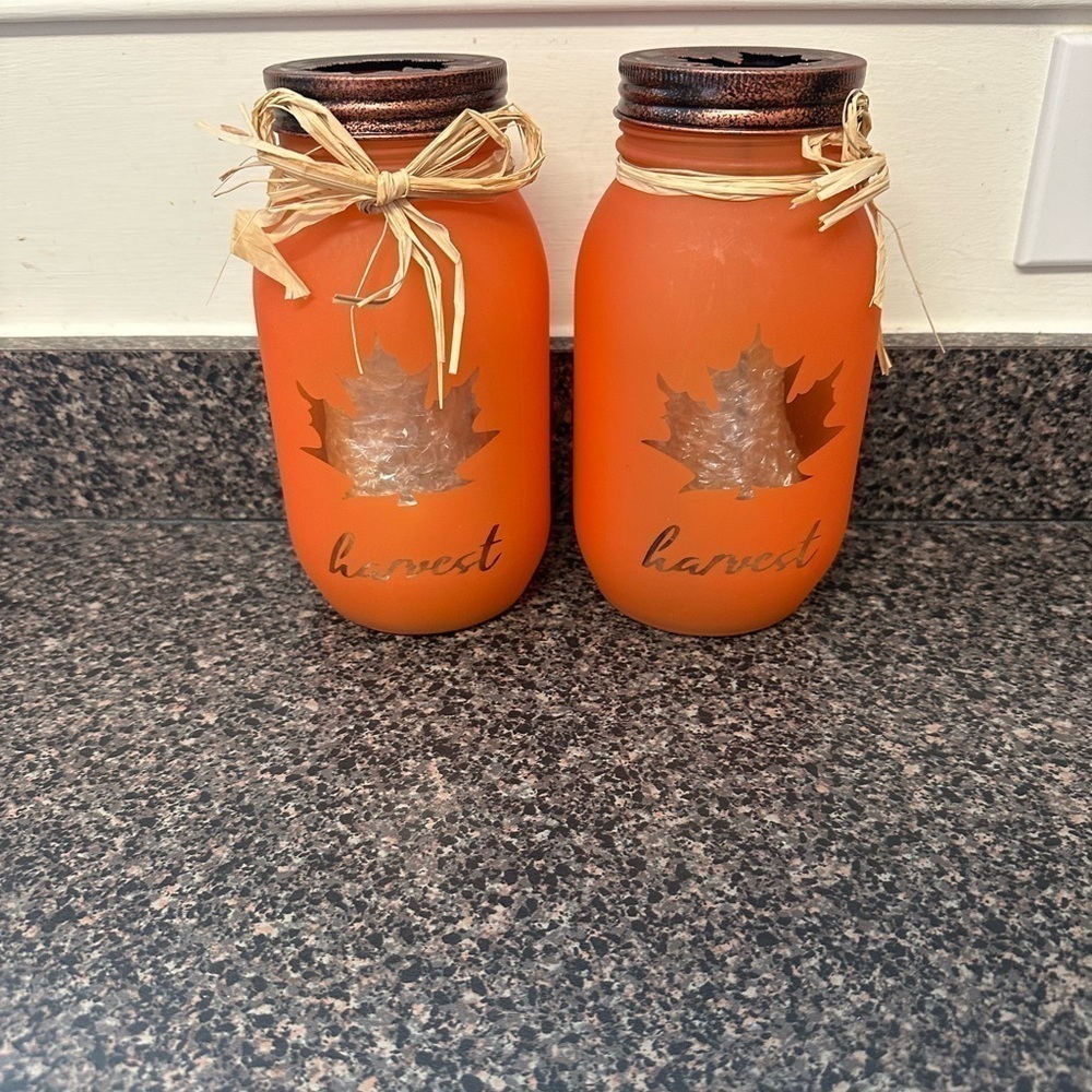 Orange Glass Jar Candle Holders 2ct